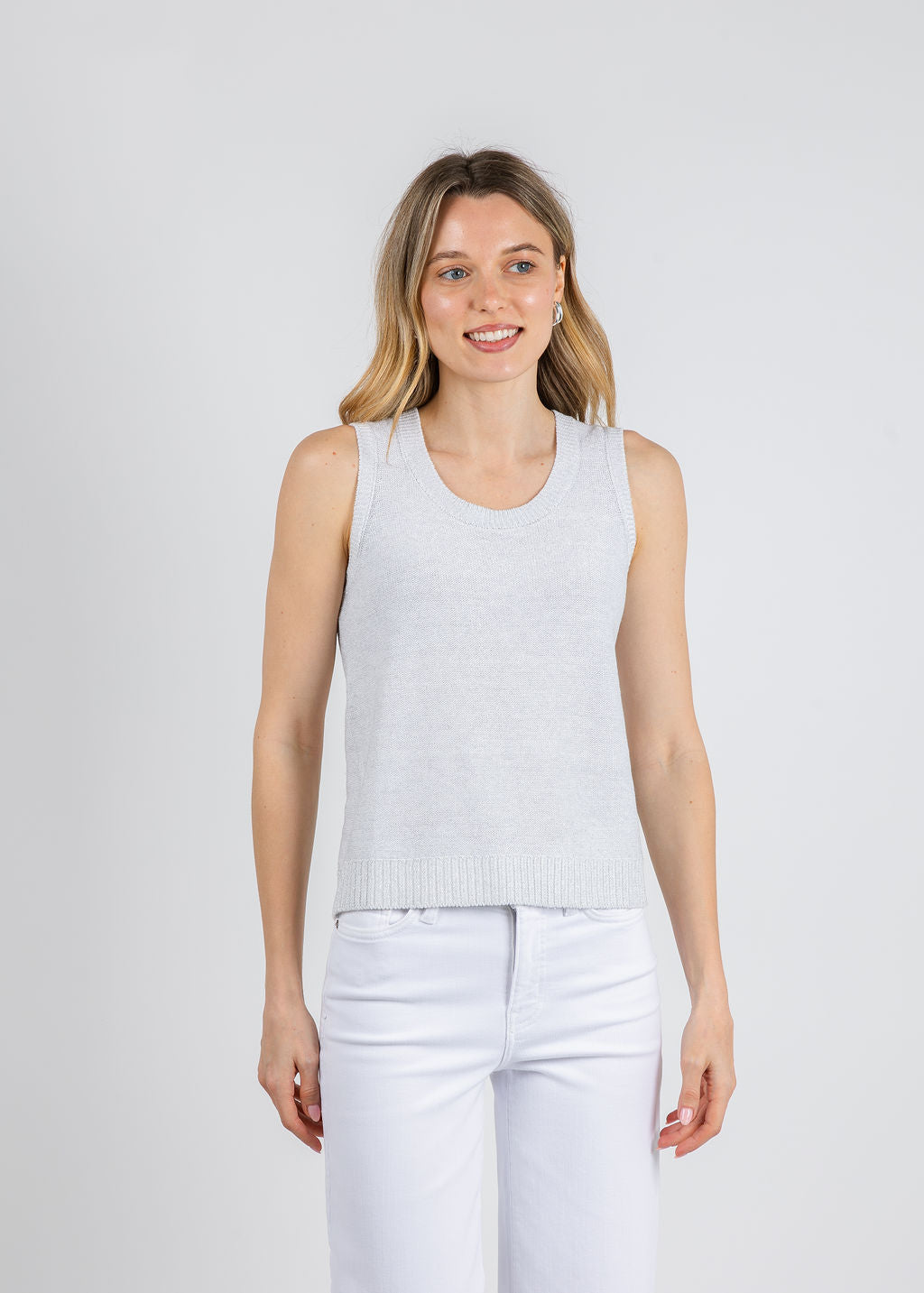 Kinross Open Texture Lurex Tank in White available at Barbara Katz