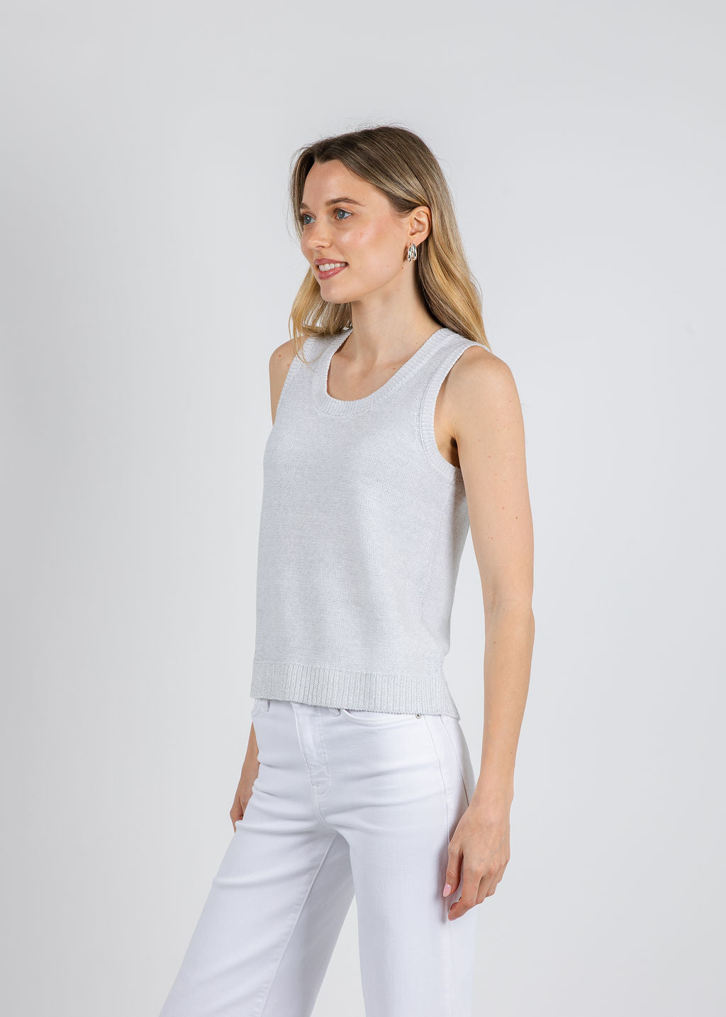 Kinross Open Texture Lurex Tank in White available at Barbara Katz