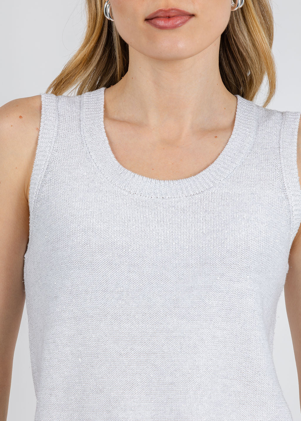 Kinross Open Texture Lurex Tank in White available at Barbara Katz