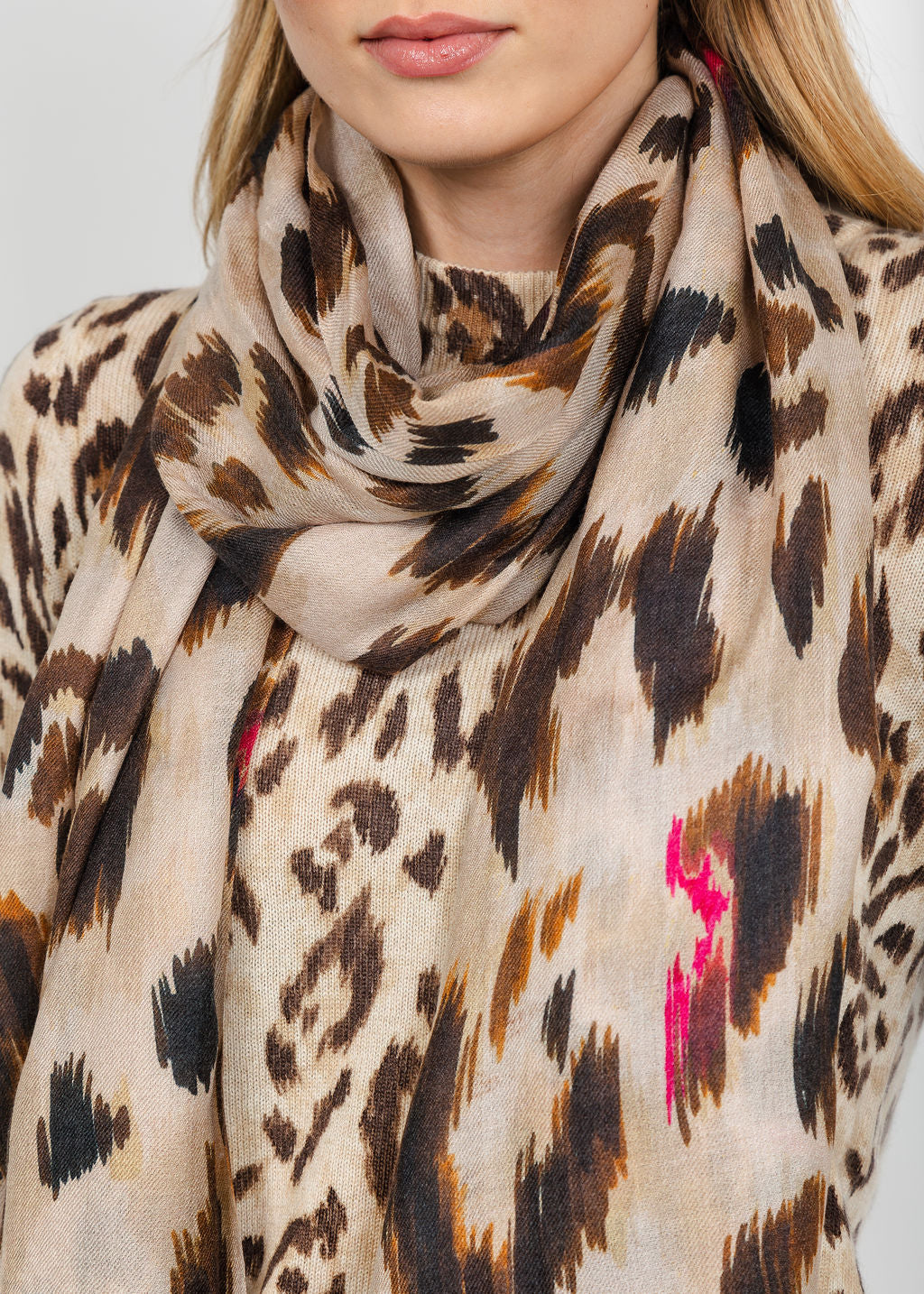 Kinross Painted Leopard Print Scarf - Sandstone Multi available at Barbara Katz