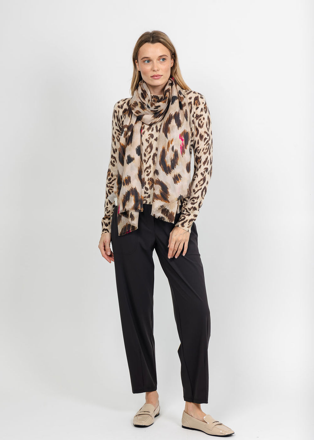 Kinross Painted Leopard Print Scarf - Sandstone Multi available at Barbara Katz