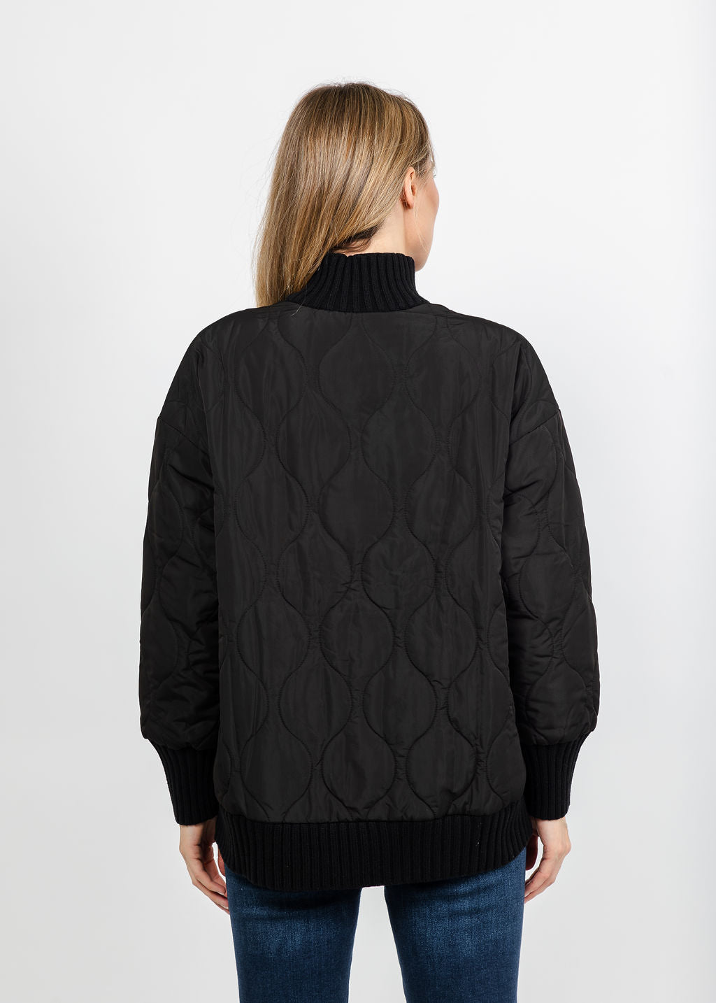 Kinross Quilted Cable Cardigan - Black available at Barbara Katz