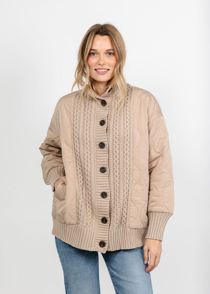 Kinross Quilted Cable Cardigan - Khaki available at Barbara Katz