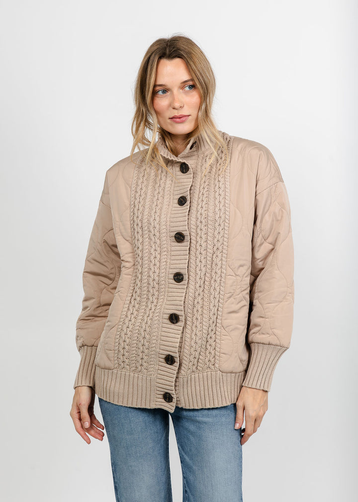 Kinross Quilted Cable Cardigan - Khaki available at Barbara Katz