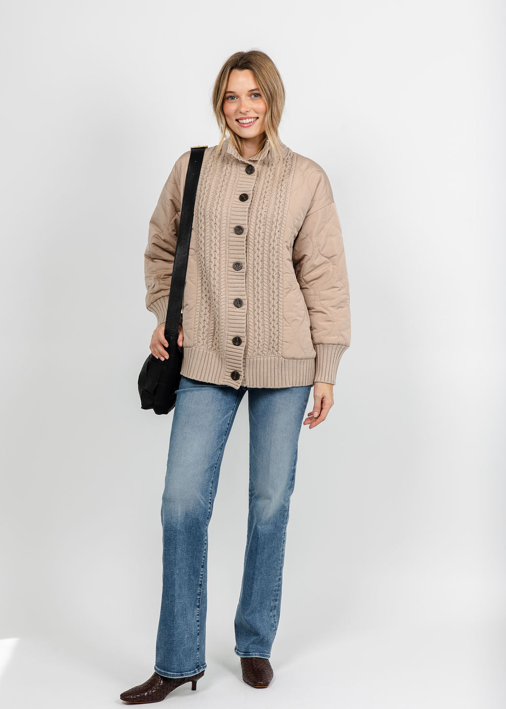 Kinross Quilted Cable Cardigan - Khaki available at Barbara Katz
