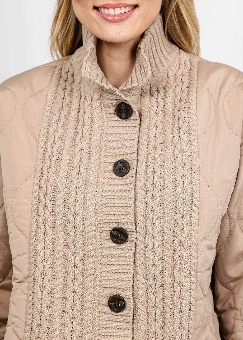 Kinross Quilted Cable Cardigan - Khaki available at Barbara Katz