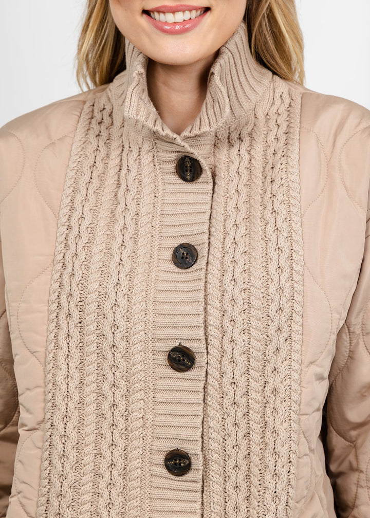 Kinross Quilted Cable Cardigan - Khaki available at Barbara Katz