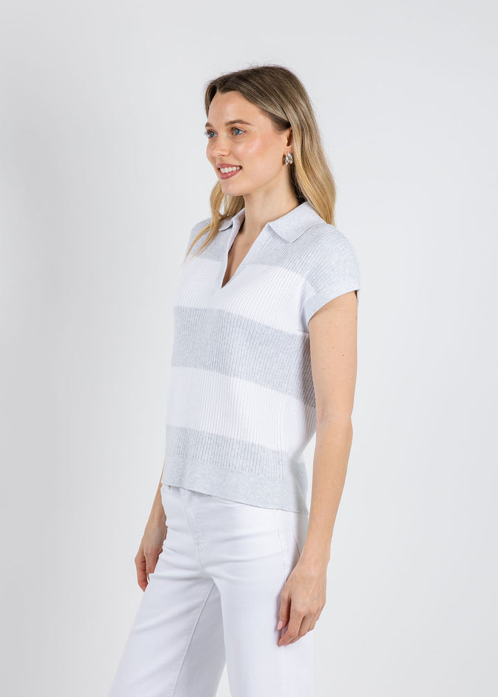 Kinross Rib Splitneck Polo in Dove/White available at Barbara Katz