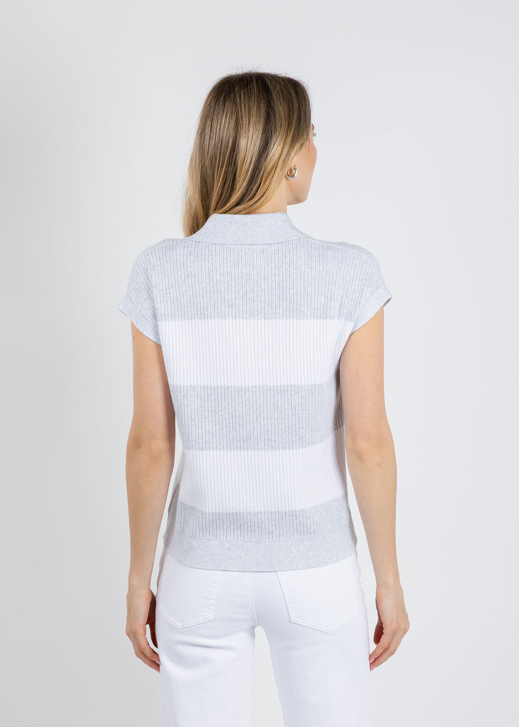 Kinross Rib Splitneck Polo in Dove/White available at Barbara Katz