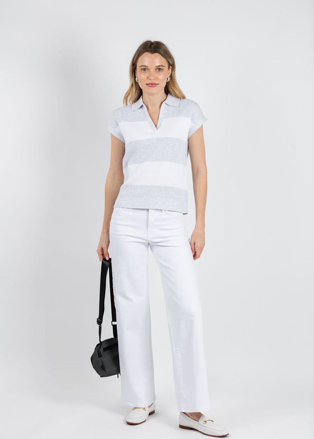 Kinross Rib Splitneck Polo in Dove/White available at Barbara Katz
