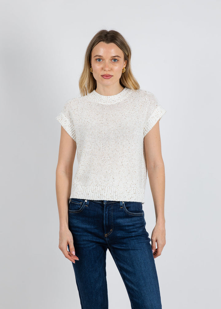 Kinross Sequin Cap Sleeve Crew Sweater in Chalk available at Barbara Katz