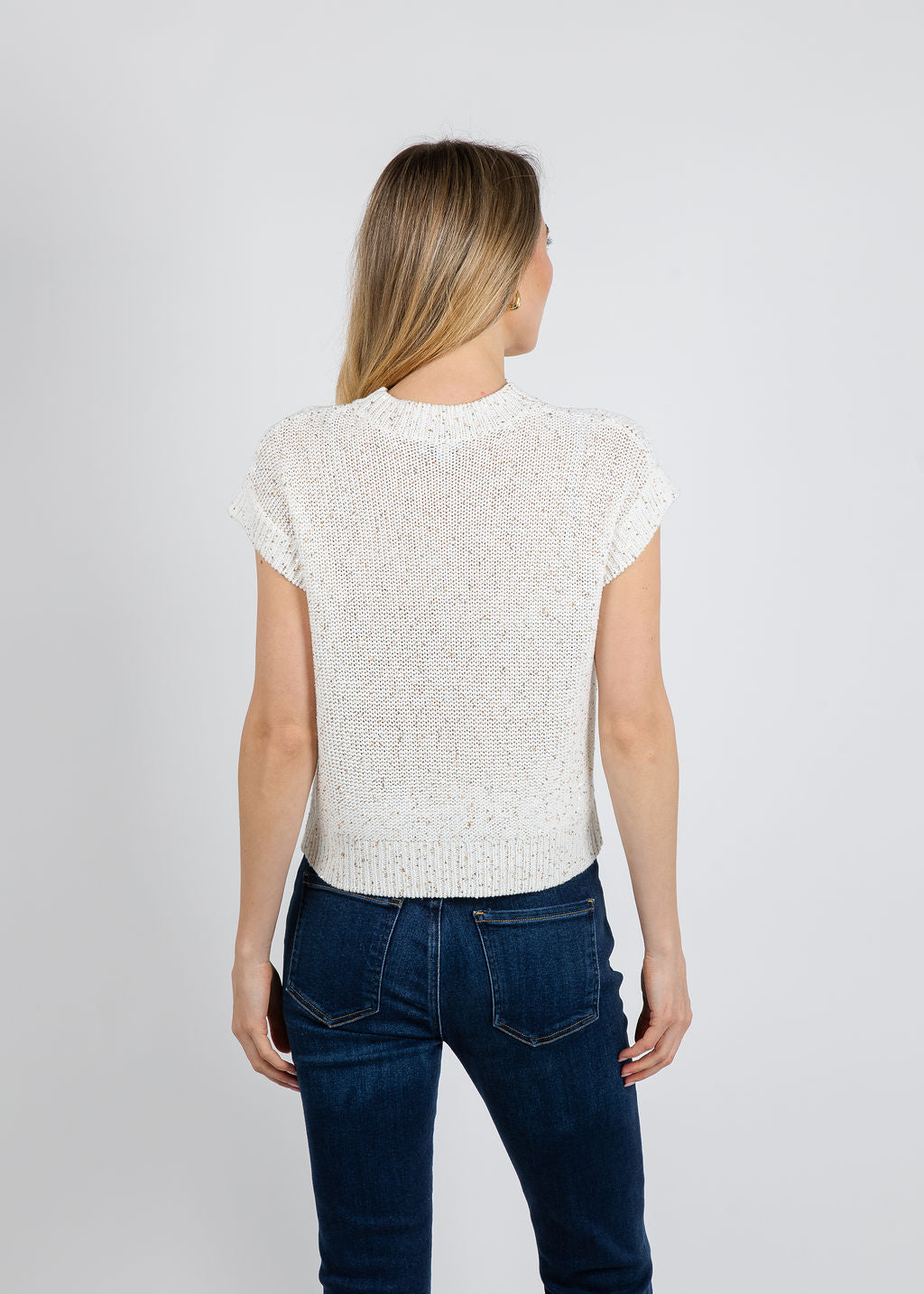 Kinross Sequin Cap Sleeve Crew Sweater in Chalk available at Barbara Katz