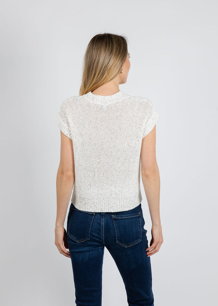 Kinross Sequin Cap Sleeve Crew Sweater in Chalk available at Barbara Katz