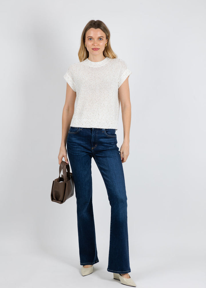Kinross Sequin Cap Sleeve Crew Sweater in Chalk available at Barbara Katz