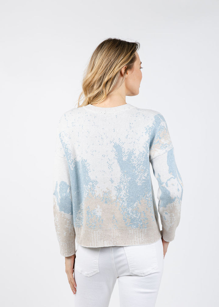 Kinross Sequin Jacquard Vee Sweater in Mist/Multi available at Barbara Katz