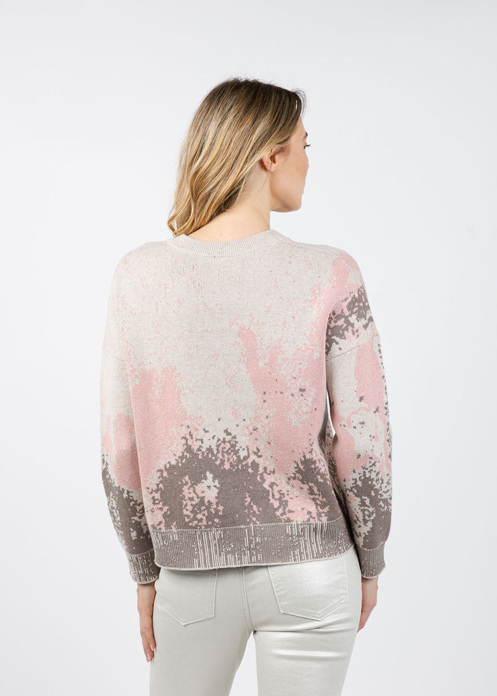 Kinross Sequin Jacquard Vee Sweater in Rosedust/Multi available at Barbara Katz