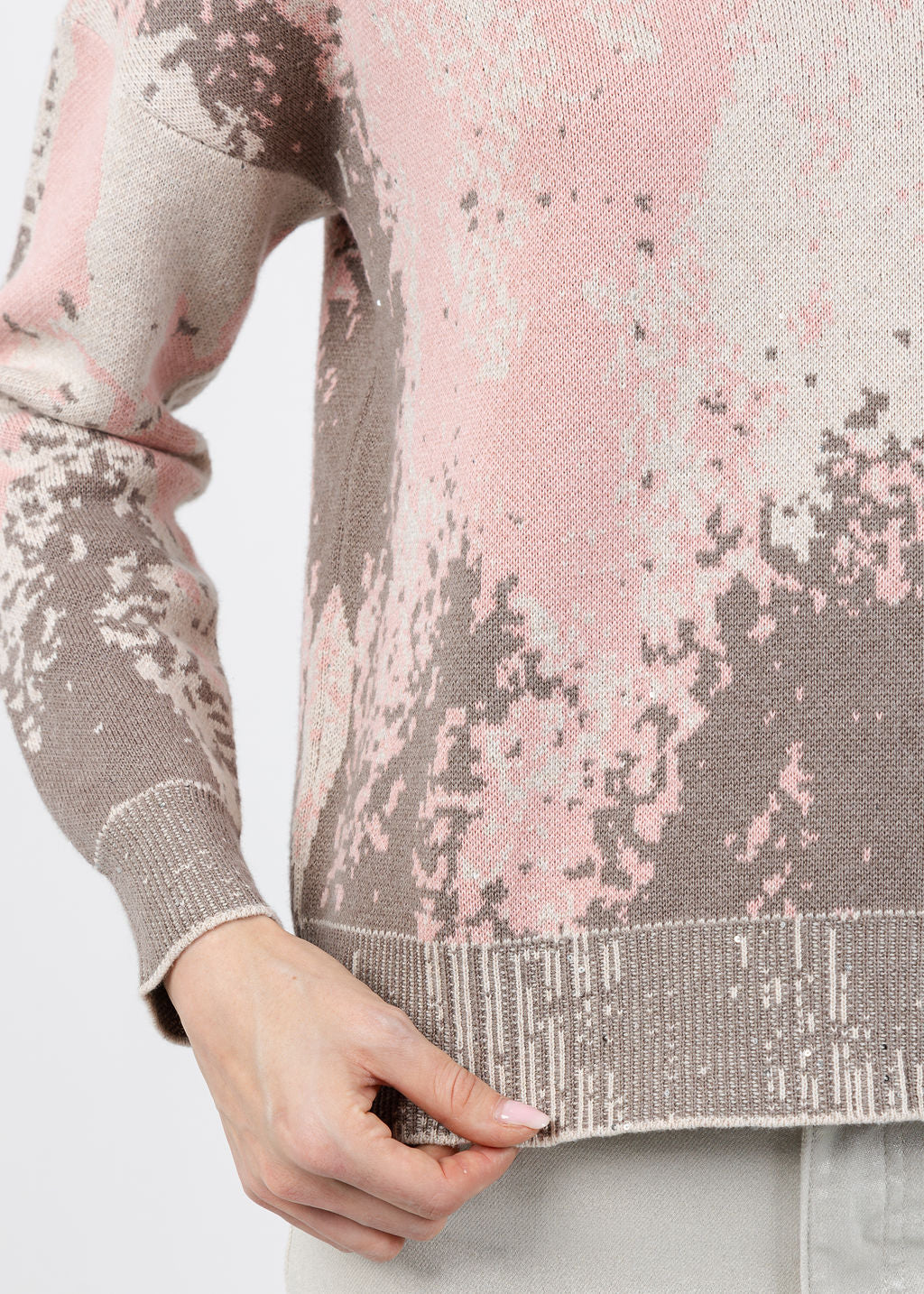 Kinross Sequin Jacquard Vee Sweater in Rosedust/Multi available at Barbara Katz