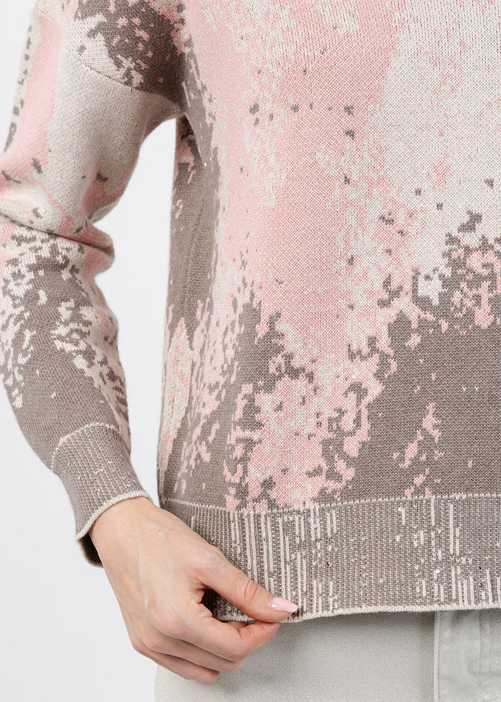 Kinross Sequin Jacquard Vee Sweater in Rosedust/Multi available at Barbara Katz