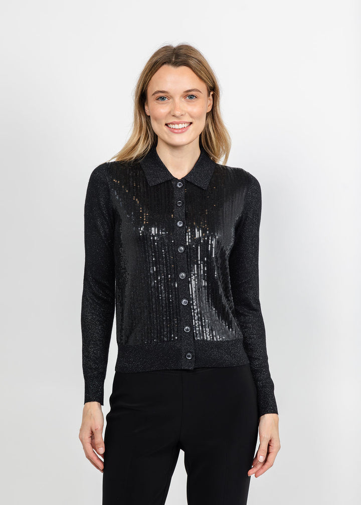 Kinross Sequin Party Cardigan - Black available at Barbara Katz