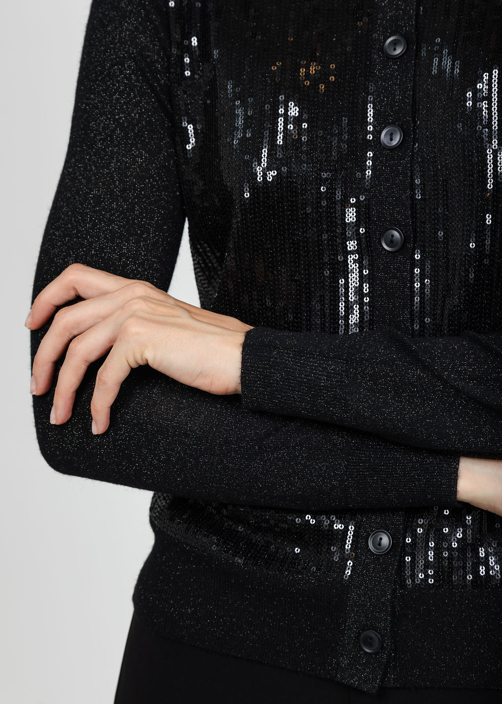 Kinross Sequin Party Cardigan - Black available at Barbara Katz