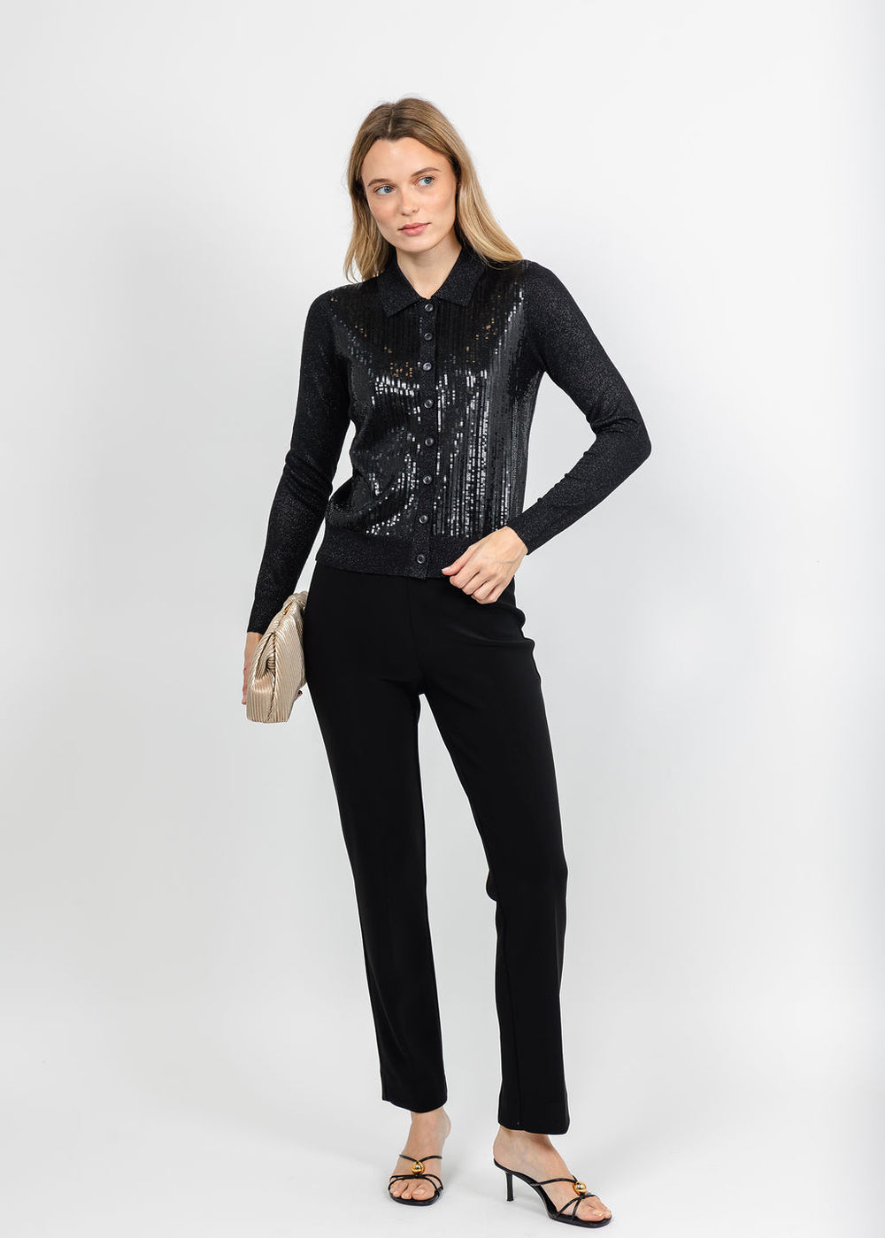 Kinross Sequin Party Cardigan - Black available at Barbara Katz
