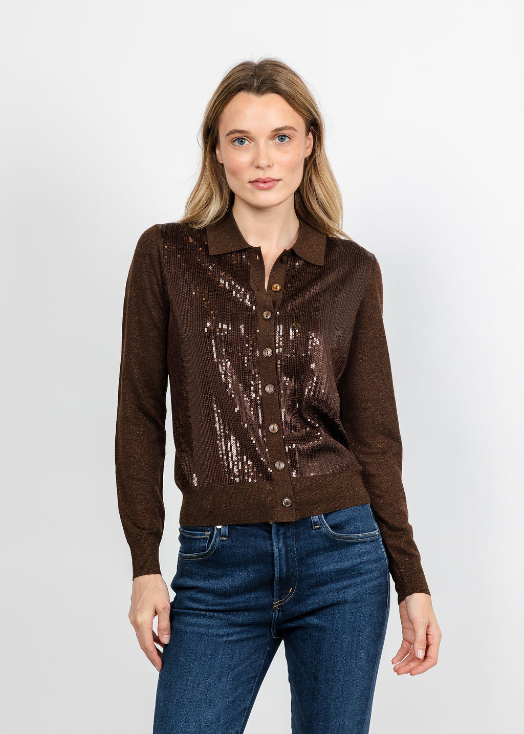 Kinross Sequin Party Cardigan - Chocolate available at Barbara Katz