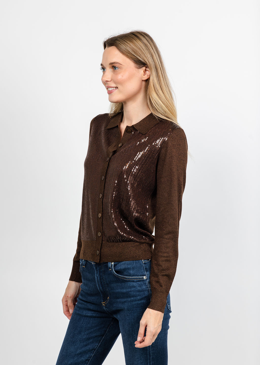 Kinross Sequin Party Cardigan - Chocolate available at Barbara Katz