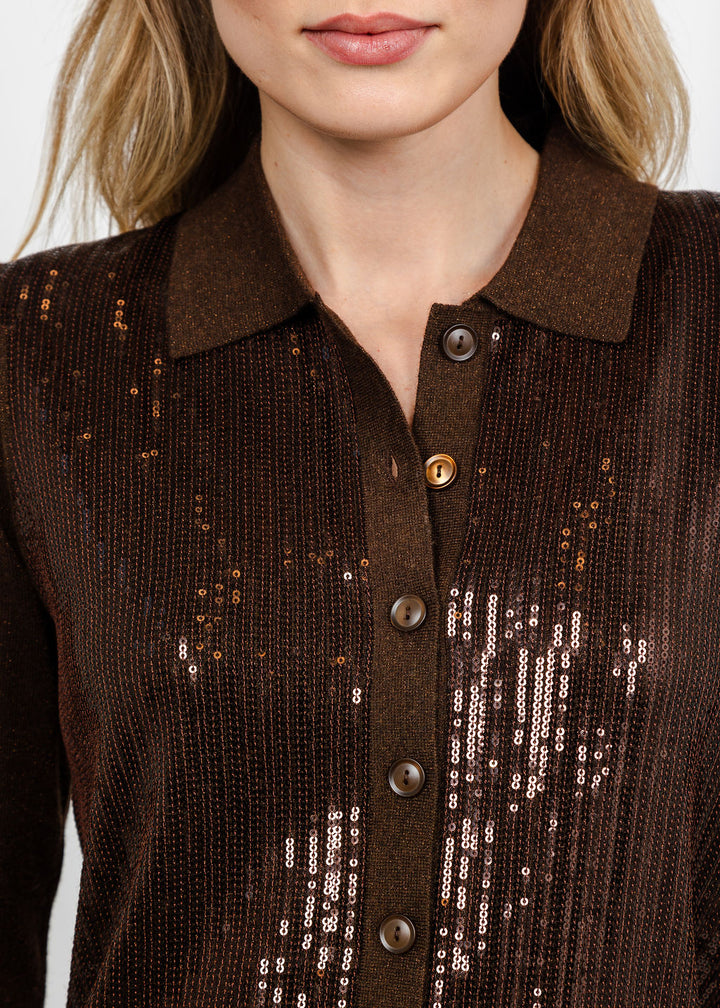 Kinross Sequin Party Cardigan - Chocolate available at Barbara Katz