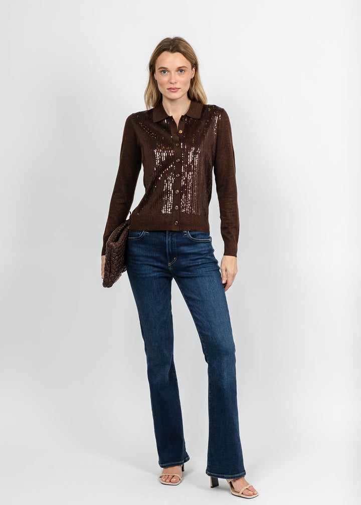 Kinross Sequin Party Cardigan - Chocolate available at Barbara Katz