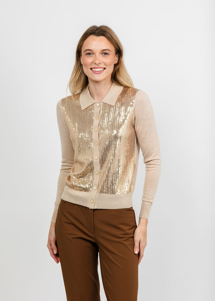 Kinross Sequin Party Cardigan - Sandstone available at Barbara Katz