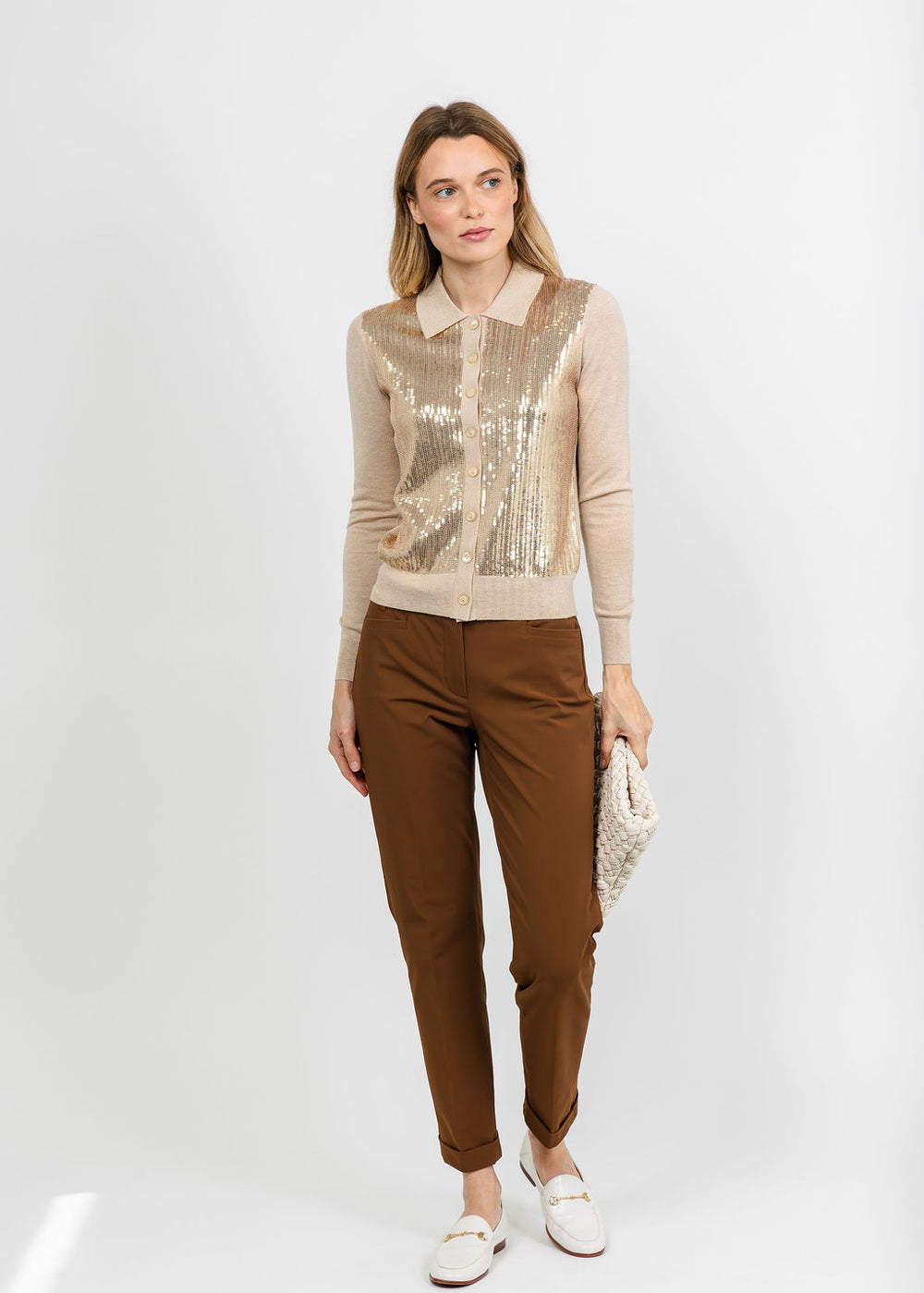 Kinross Sequin Party Cardigan - Sandstone available at Barbara Katz