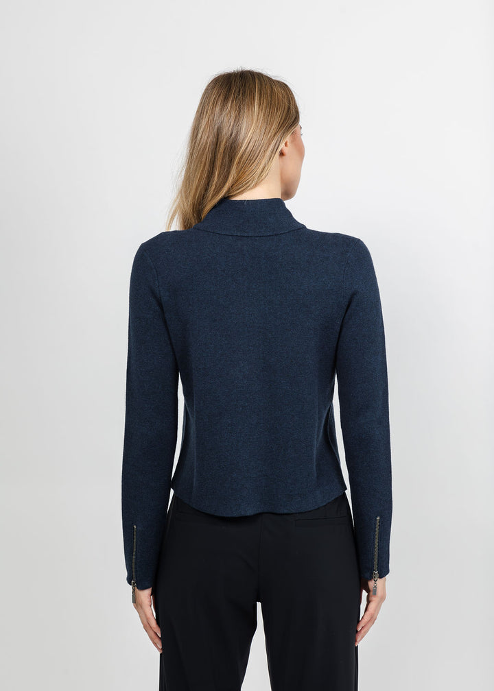 Kinross Tailored Zip Mock Cardigan - Navy available at Barbara Katz