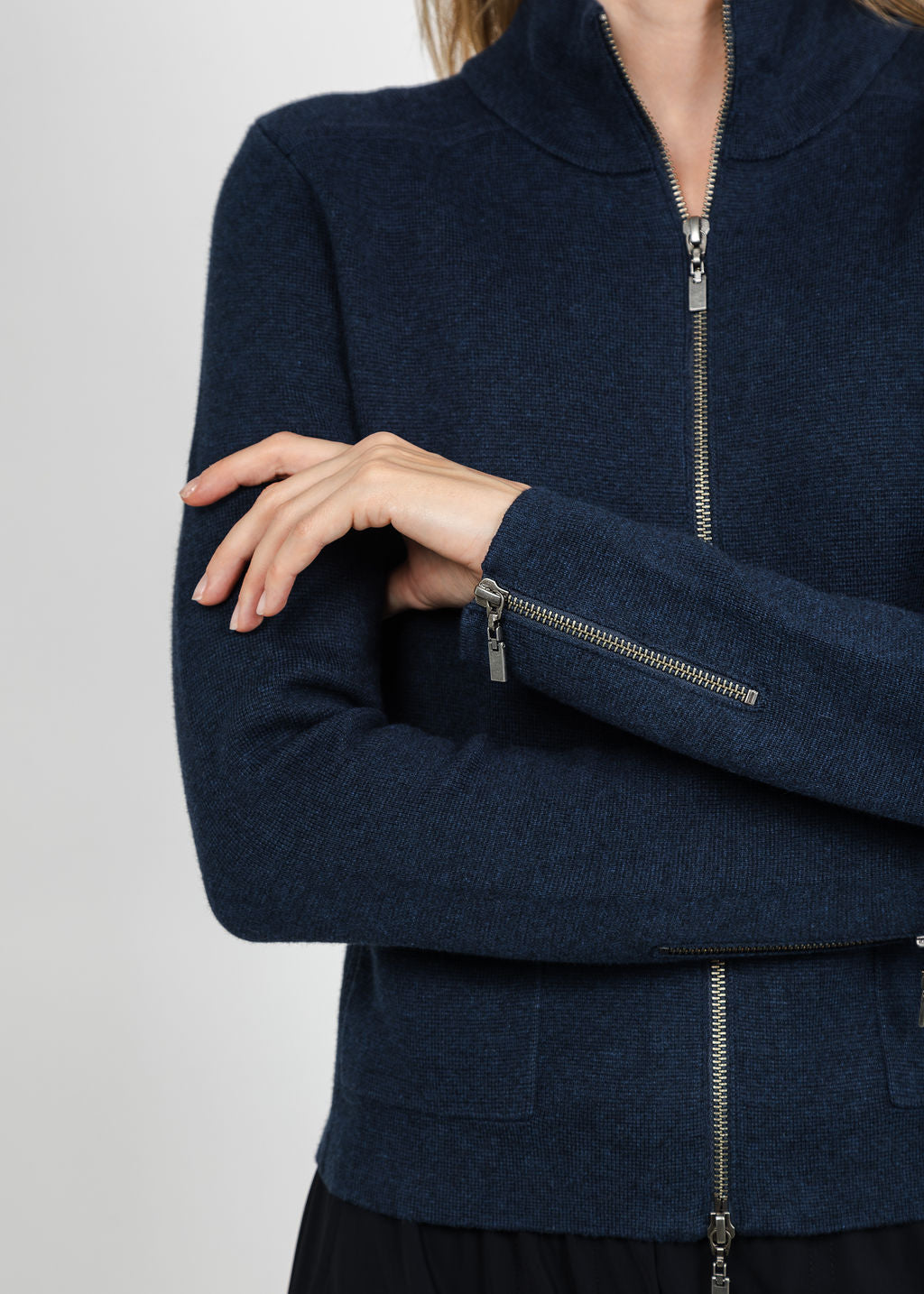 Kinross Tailored Zip Mock Cardigan - Navy available at Barbara Katz