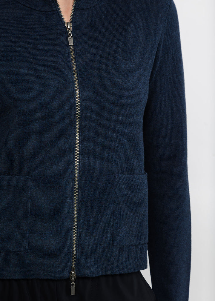 Kinross Tailored Zip Mock Cardigan - Navy available at Barbara Katz