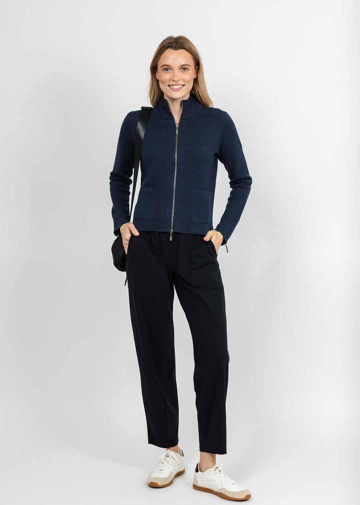 Kinross Tailored Zip Mock Cardigan - Navy available at Barbara Katz