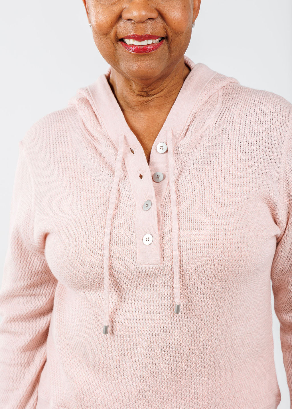 Kinross Textured Pullover Hoodie in Petal Barbara Katz