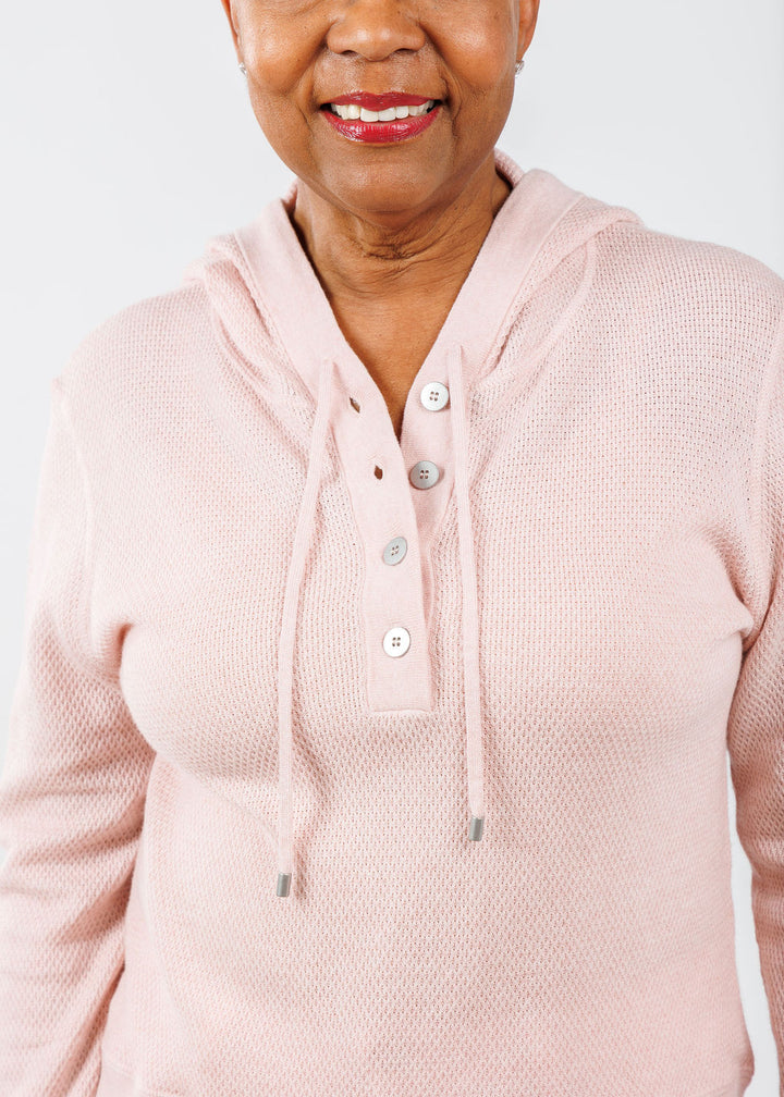 Kinross Textured Pullover Hoodie in Petal Barbara Katz