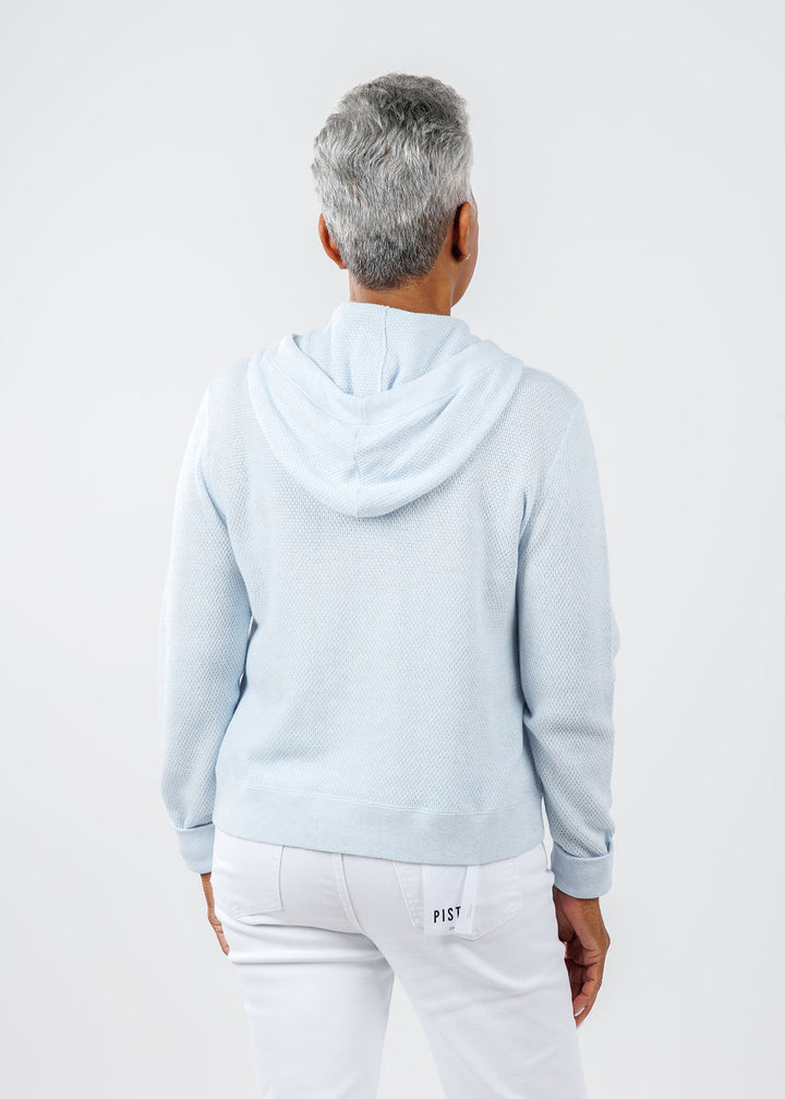 Kinross Textured Pullover Hoodie in Sky available at Barbara Katz