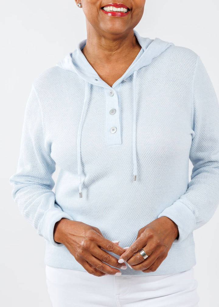 Kinross Textured Pullover Hoodie in Sky available at Barbara Katz