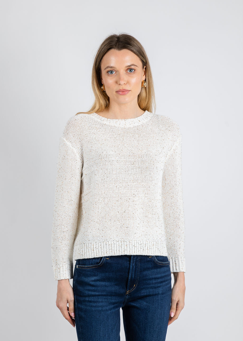 Kinross Textured Sequin Crew Sweater in Chalk available at Barbara Katz