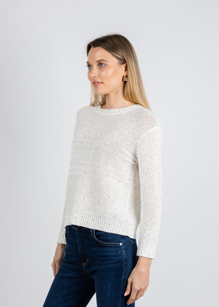 Kinross Textured Sequin Crew Sweater in Chalk available at Barbara Katz
