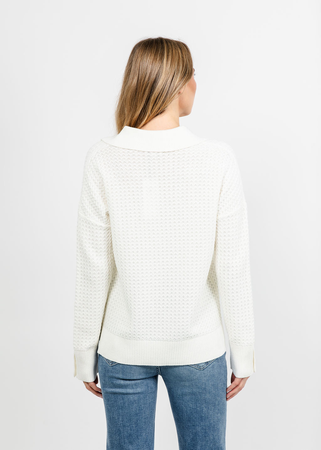 Kinross Textured Split Neck Polo - Cream available at Barbara Katz