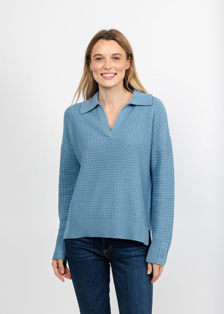 Kinross Textured Split Neck Polo - Loch available at Barbara Katz