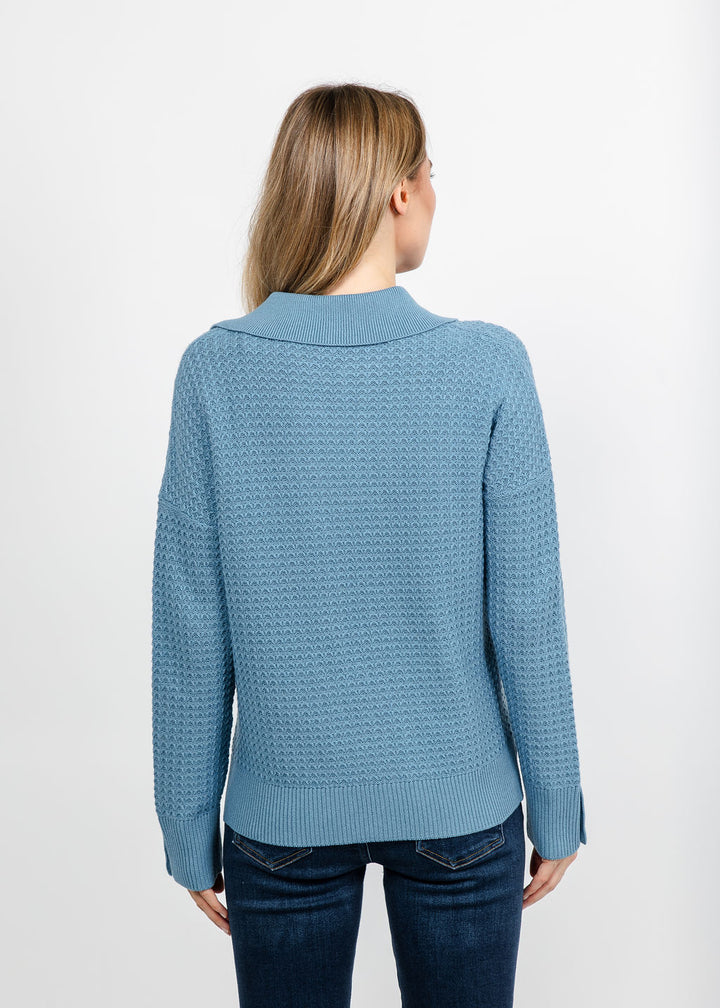 Kinross Textured Split Neck Polo - Loch available at Barbara Katz