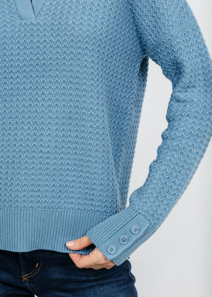 Kinross Textured Split Neck Polo - Loch available at Barbara Katz