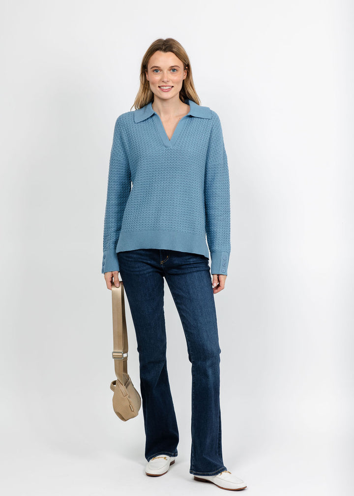 Kinross Textured Split Neck Polo - Loch available at Barbara Katz