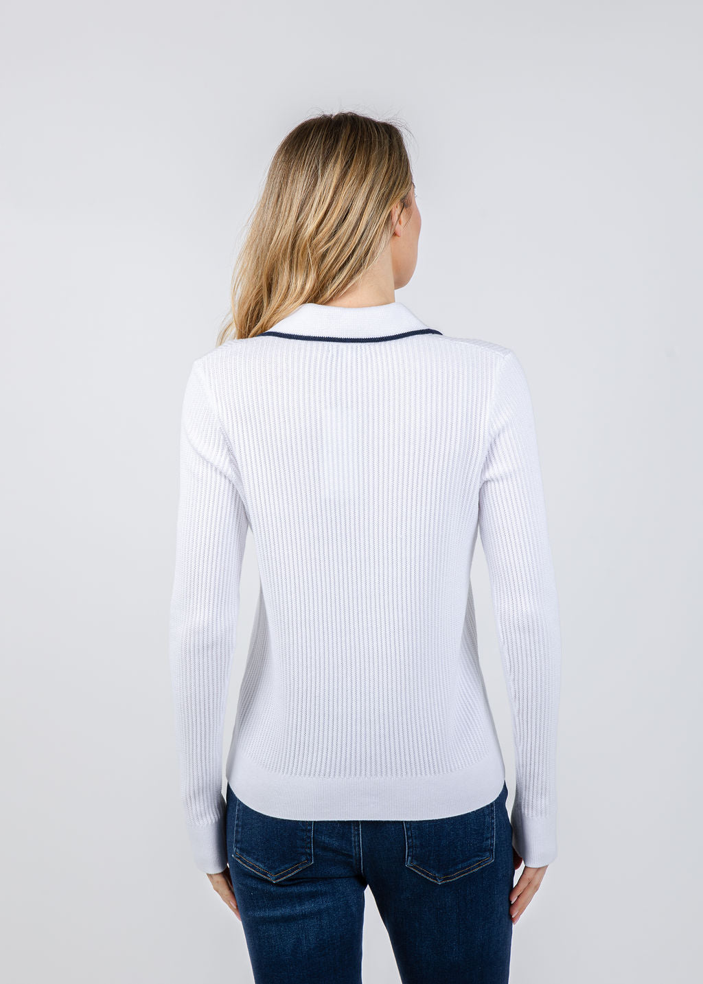 Kinross Tipped Rib Polo in White/Navy available at Barbara Katz