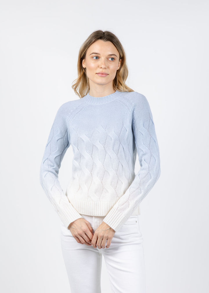 Wandering Cable Ombre Crew Sweater in Cove available at Barbara Katz