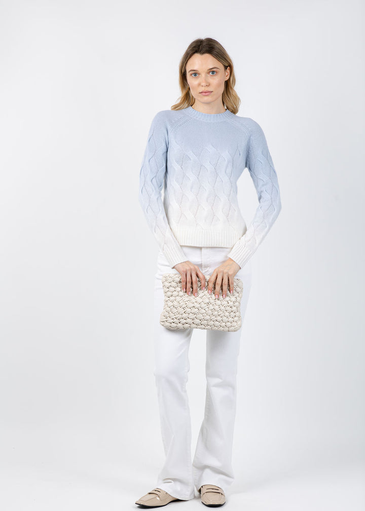 Wandering Cable Ombre Crew Sweater in Cove available at Barbara Katz