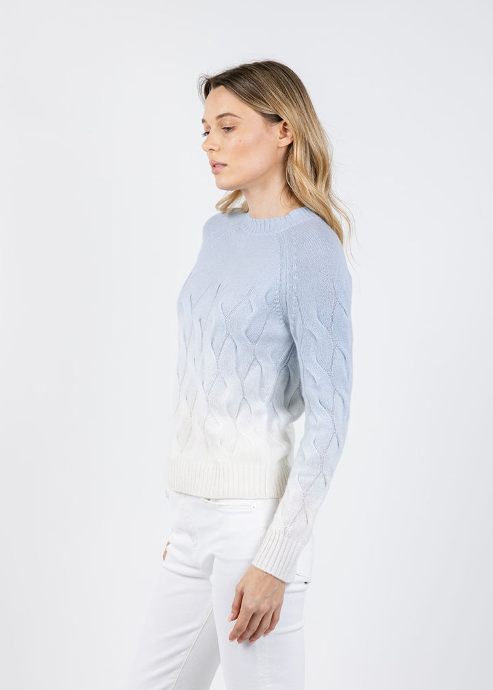 Wandering Cable Ombre Crew Sweater in Cove available at Barbara Katz